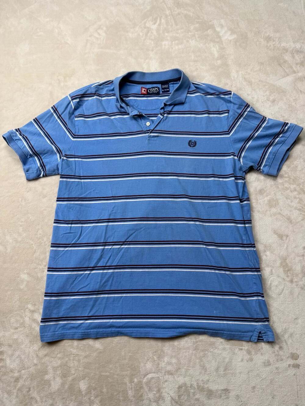 Chaps Striped Polo Shirt Size XL Blue Cotton